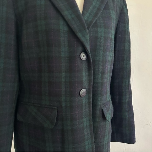Vintage Sag Harbor Black Watch Plaid Blazer Wool Blend Jacket Petite Sz L Preppy - Picture 3 of 9